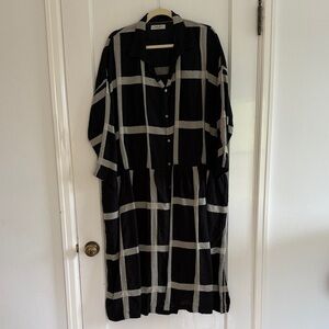 Ichi Antiquities Black and White Plaid Button-Up Dress